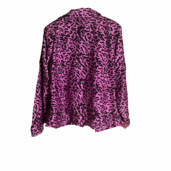 Vintage Anage Purple Leopard Cheetal Print Silk Jacket Top Blazer Size  Zips Up - Picture 7 of 7